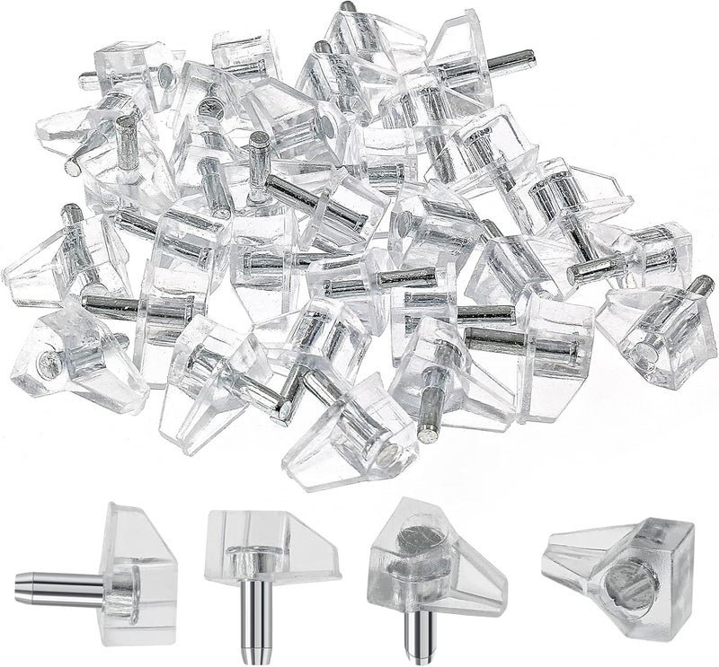 Suiwotin 30pcs 1/8 Inch (3mm) Shelf Support Peg, Clear Plastic Cabinet Shelf Pins, Shelf Supports Pins for Closet, Kitchen, Furniture Shelves Holder Pegs - Image 1